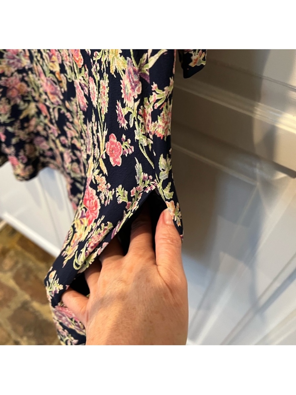 Monsoon Navy Botanical Floral Shift Dress Pockets 3/4 Sleeve Size 8 - Picture 5 of 8